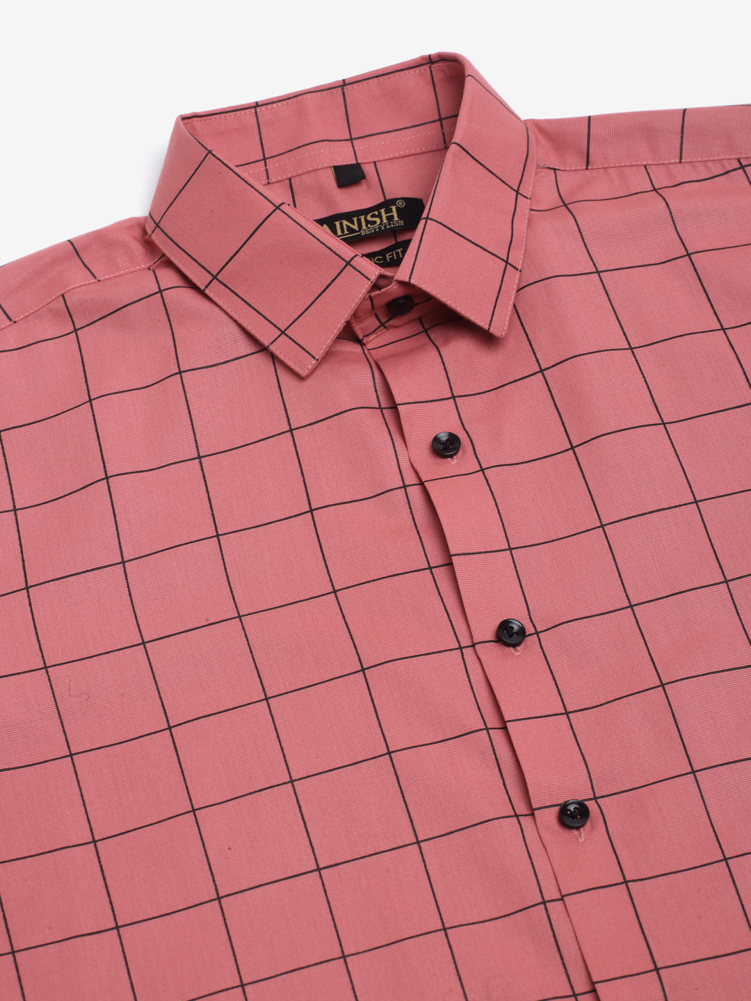 Jainish Men's Cotton Half Sleeve Checked Formal Shirts - Peach