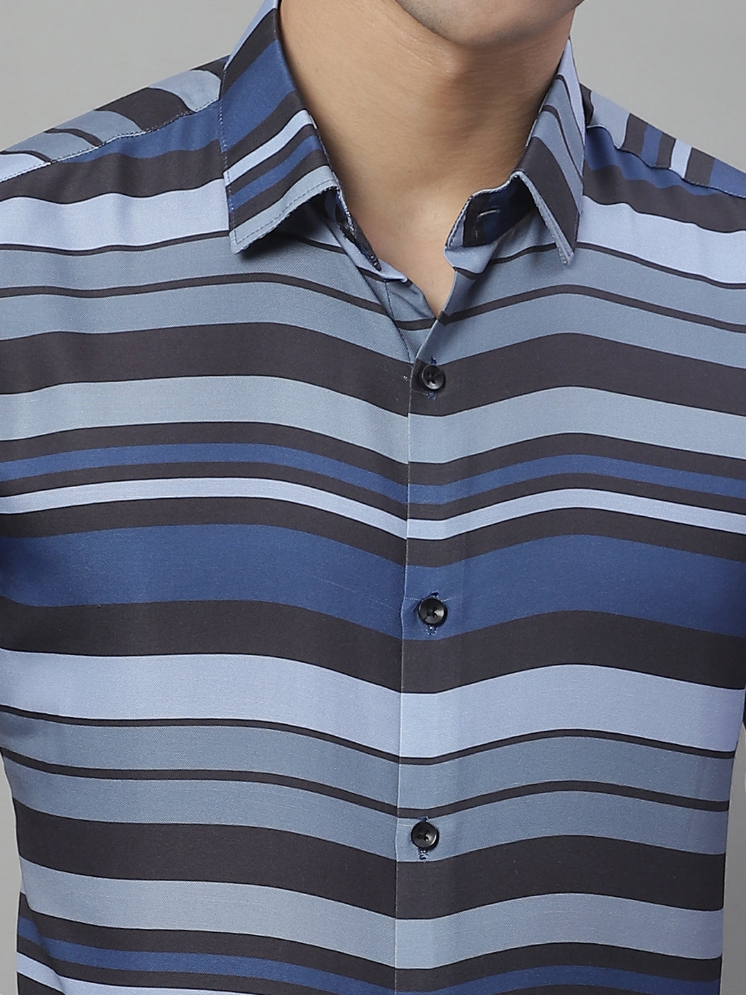 Jainish Men's Grey Classic Striped Formal Shirt - Grey