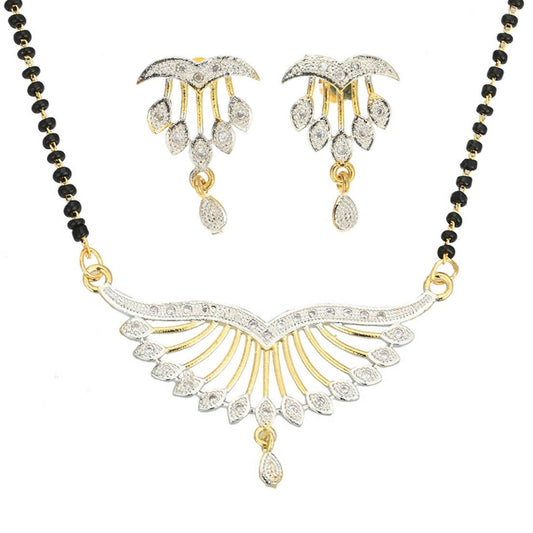 AanyaCentric Gold-Polished Mangalsutra Pendant Earring Set & Silver Plated Anklet