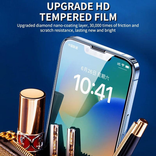30D Diamond New upgrade Full Cover Screen Glass For iPhone 14 13 12 11 Pro Max Mini XR X XR XS Tempered Glass Screen Protector Dust Proof Tempered Glass Screen Protector for iPhone
