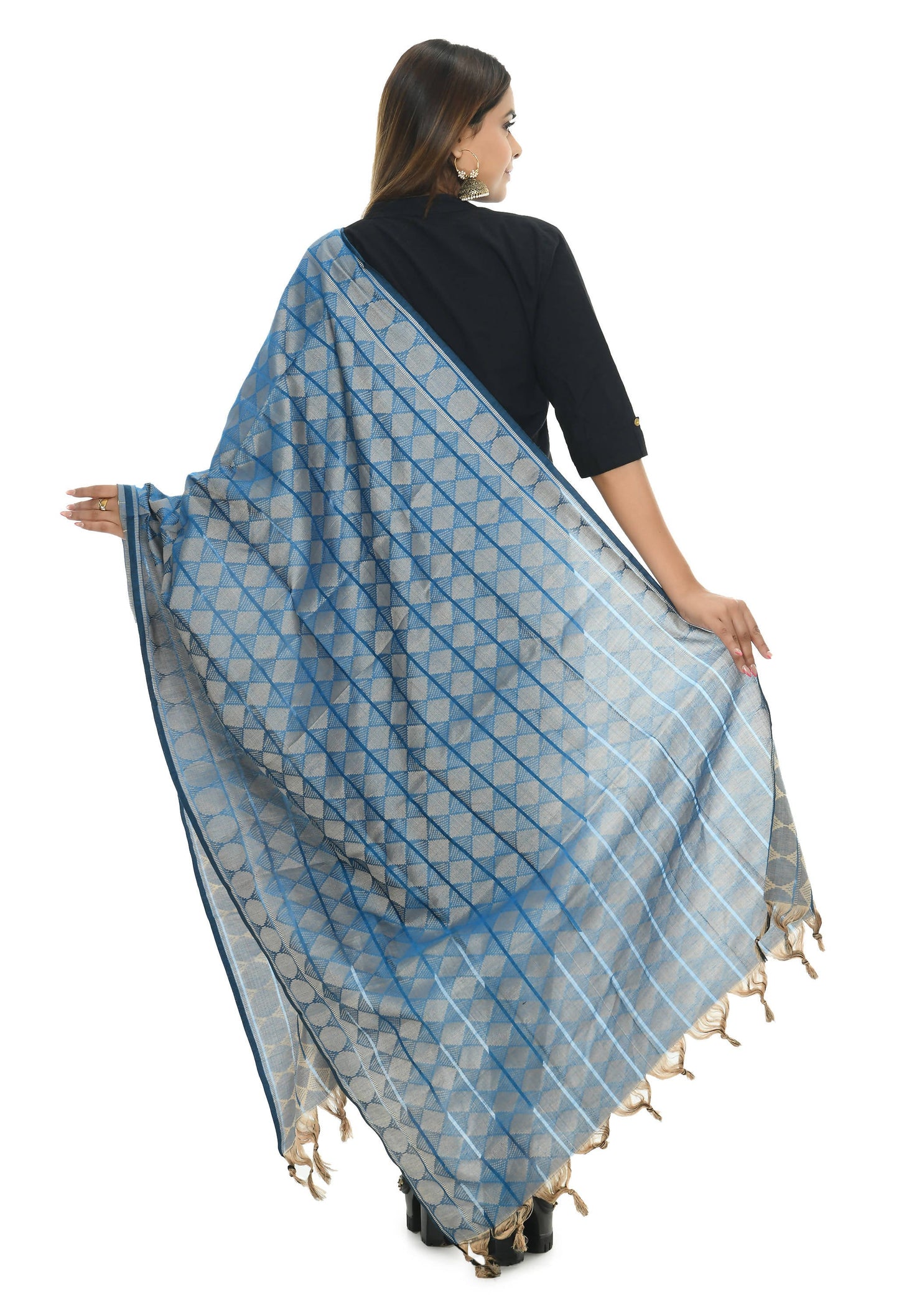 Mominos Fashion Moeza Handloom Cotton Blue Dupatta
