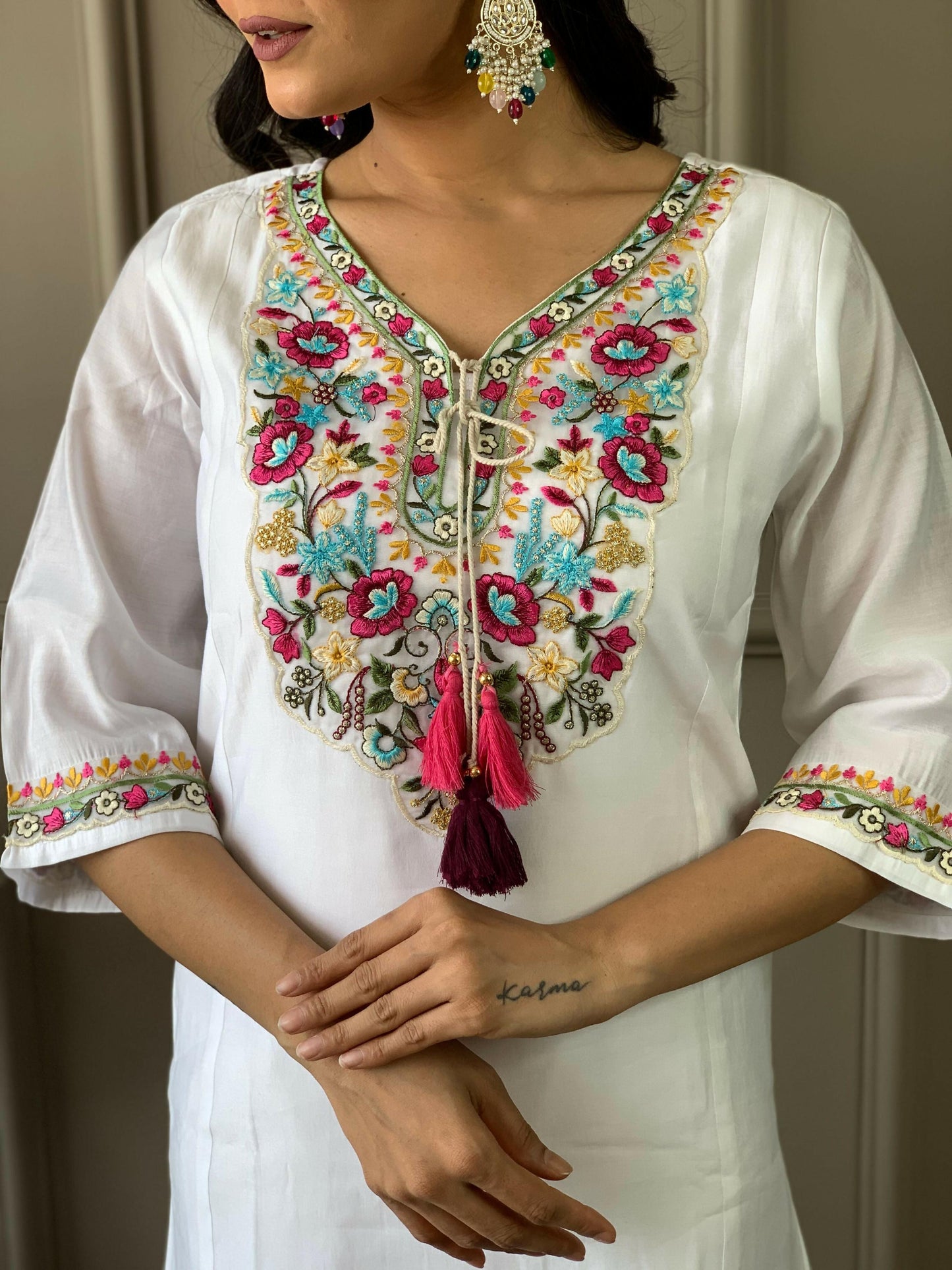 Partywear Designer Chanderi With Cotton Lining White Stitched Suit With Dupatta - Tanisha