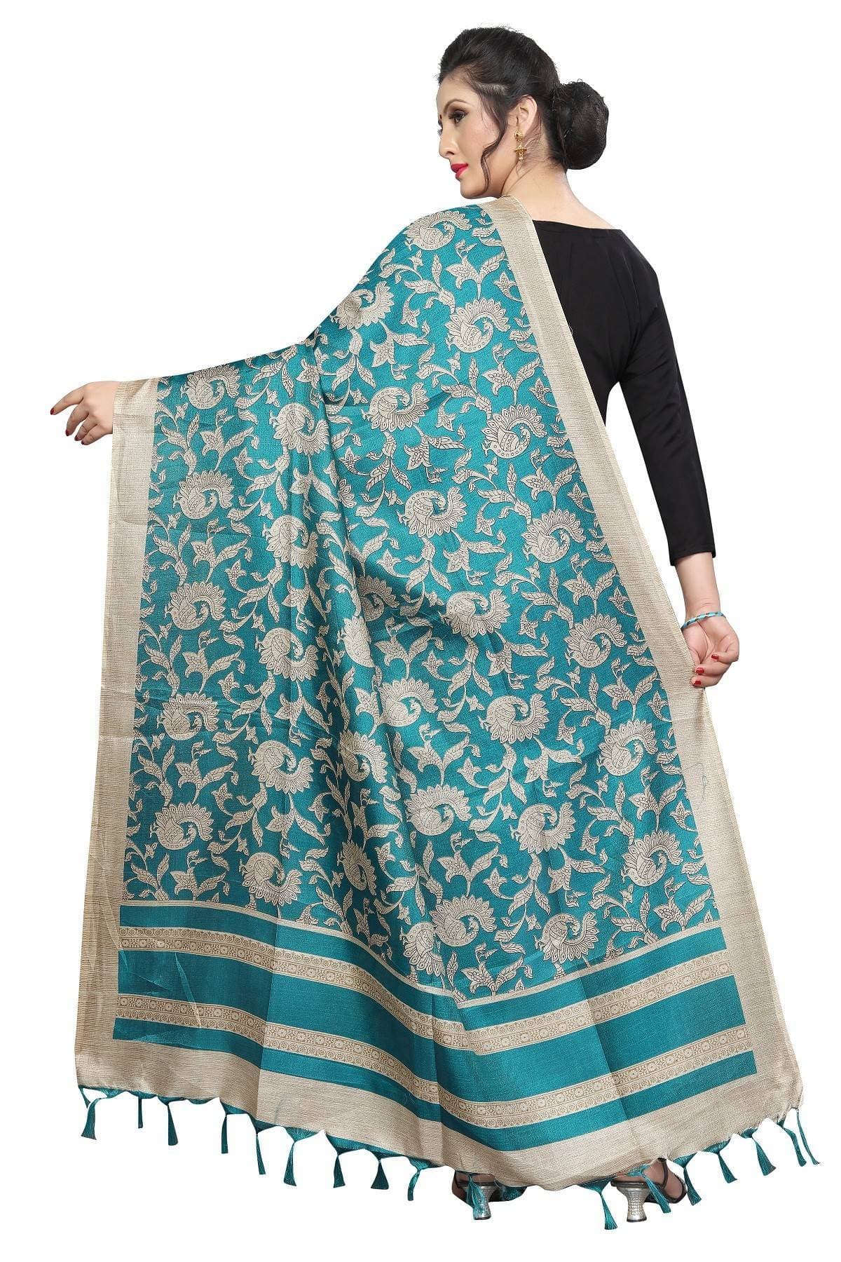 Vamika Rama Green Designed Printed Khadi Bhagalpuri Dupatta