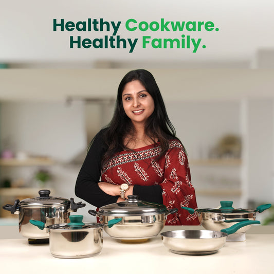 The Indus Valley 14 Pit Tri-Steel Multi Pot Premium Stainless Steel Idli/ Momo Maker/ Veg Steaming Set, Tri-ply Induction Bottom, 2 Plates, 27cm