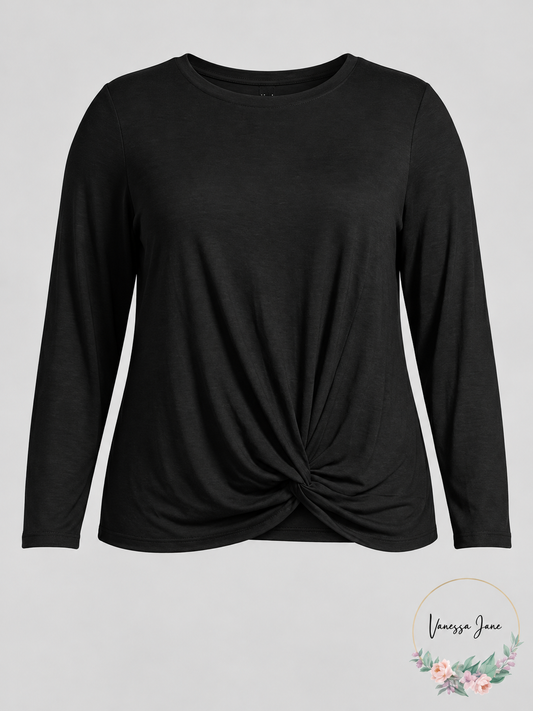 Ideology WomenS Plus Life on the Go Knotted Fitness Pullover Top, Black, 3X NEW