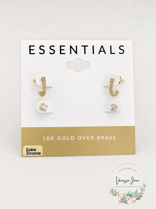 And Now This Cubic Zirconia Crystal Studs and J Hoop Duo Earring Set
