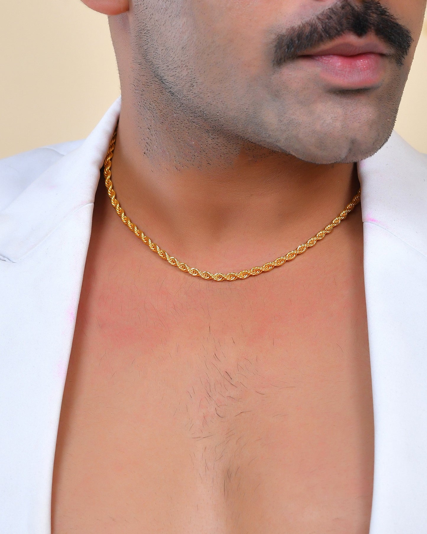 VOJ Gold Polished Twisted Stainless Steel Chain For Men