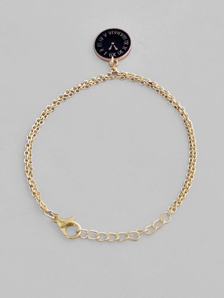 VOJ Gold-Polished Black Clock Charm Bracelet