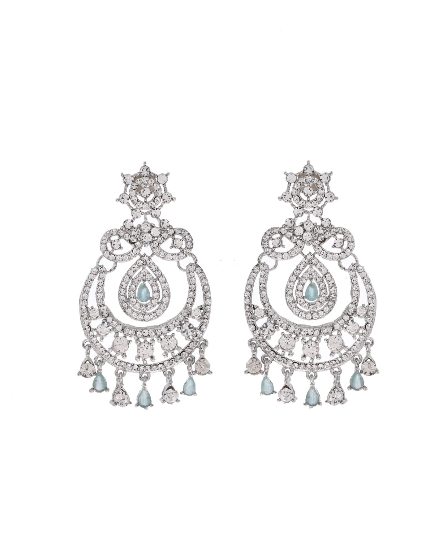 VOJ Silver-Plated American Diamond Studded Jewellery Set