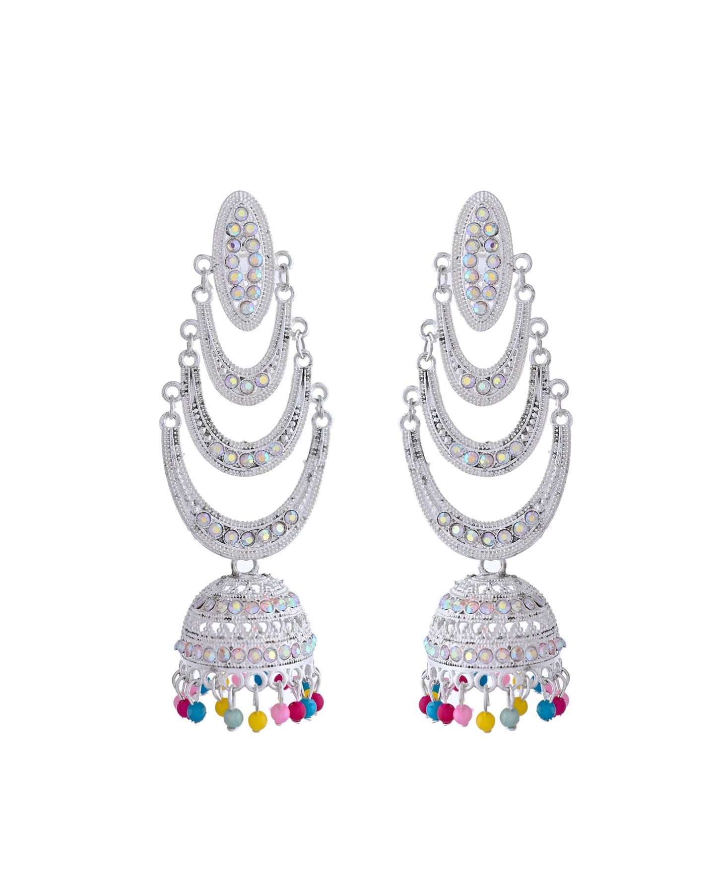 VOJ White Oxidized Mult Layer Chandbali Earrings