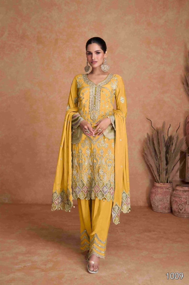 Festive Wear Ethnic Yellow Chinon Stitched Suit With Dupatta - Zeeya
