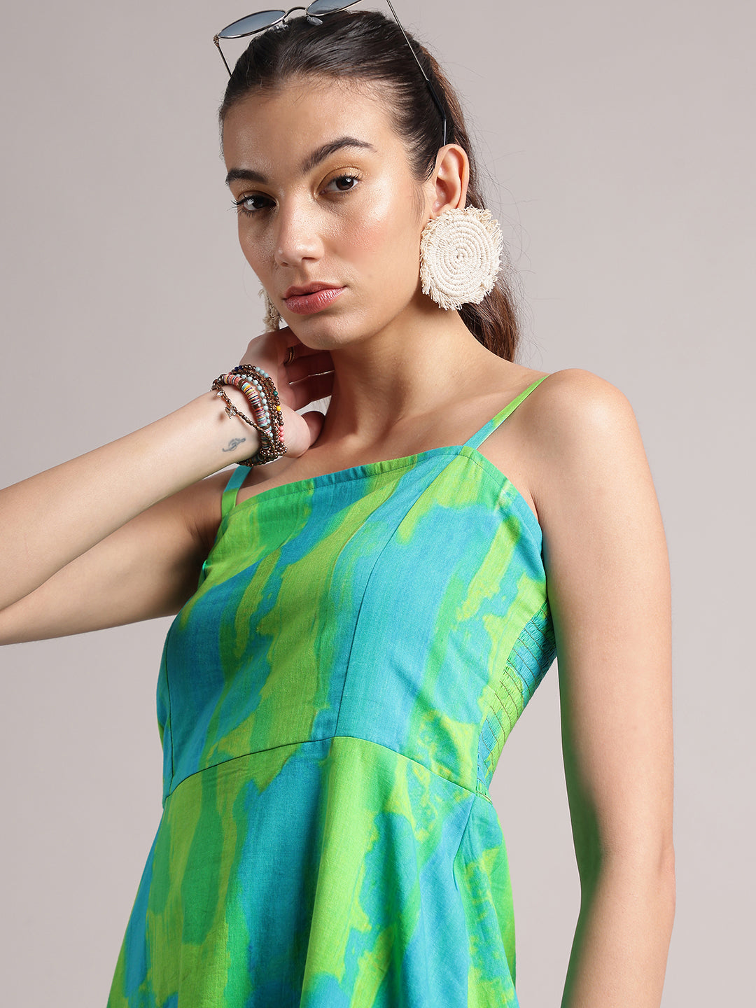 Zaccai Women's Lime Cambric Abstract Dress