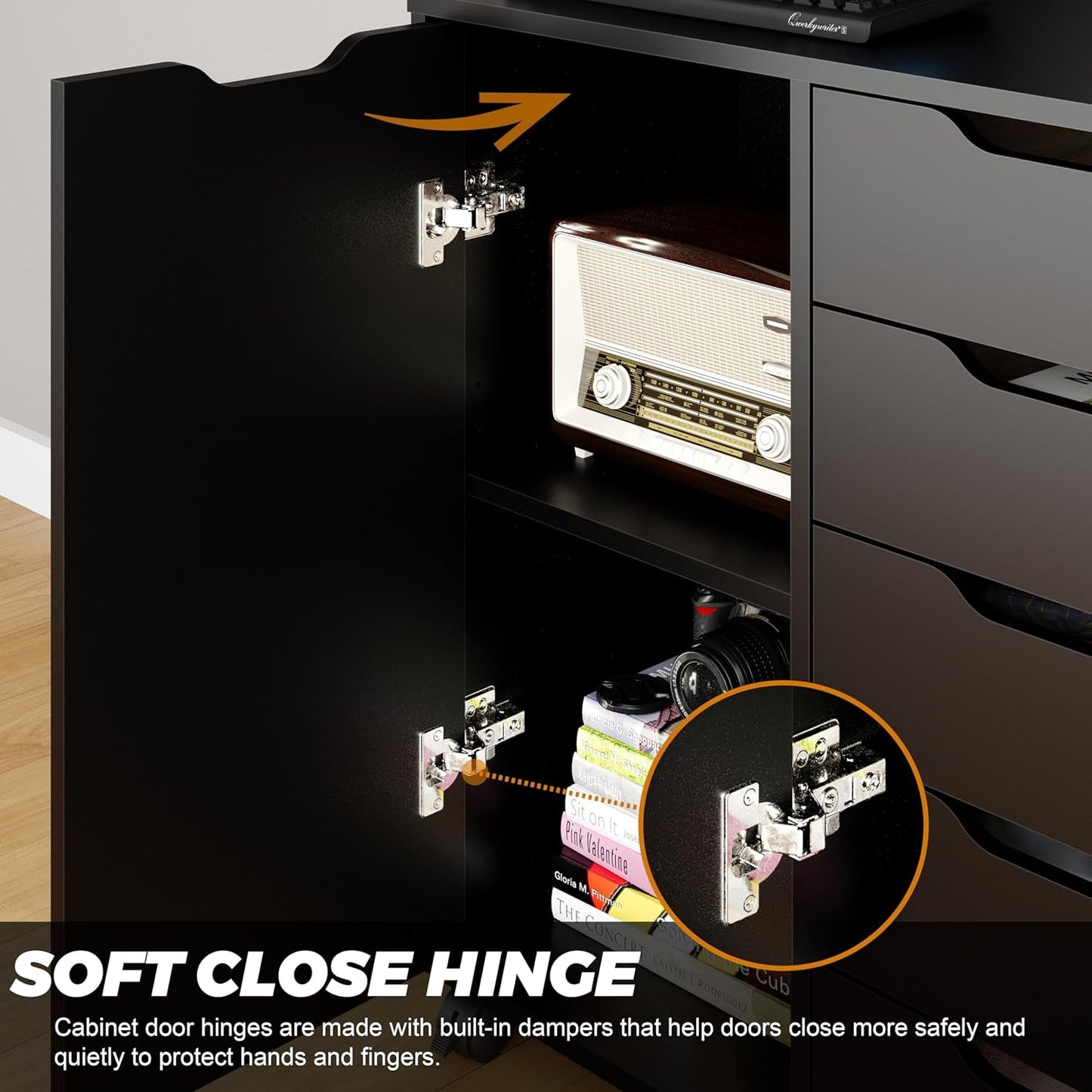 Premium SolidWood Black Five Drawer Interlocking Chest