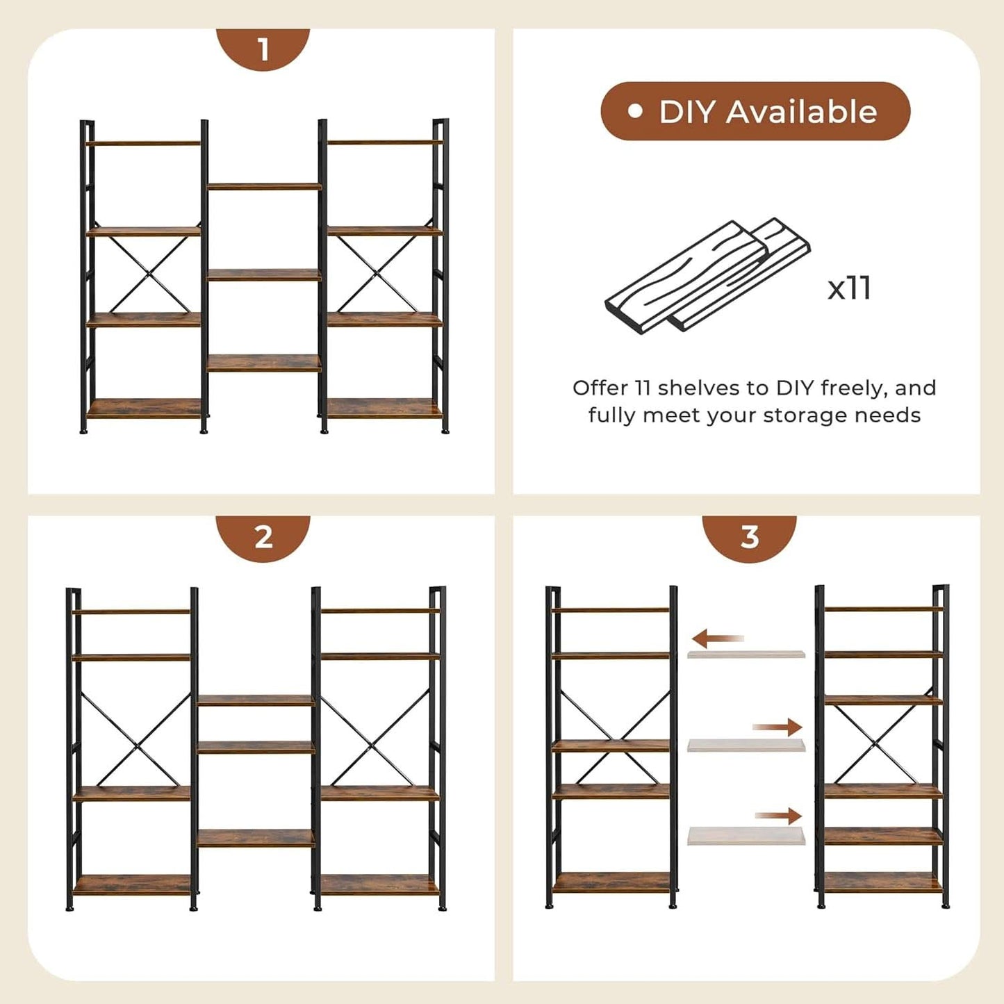 Rustic Brown Four Tier Bookshelf For Home Office Storage