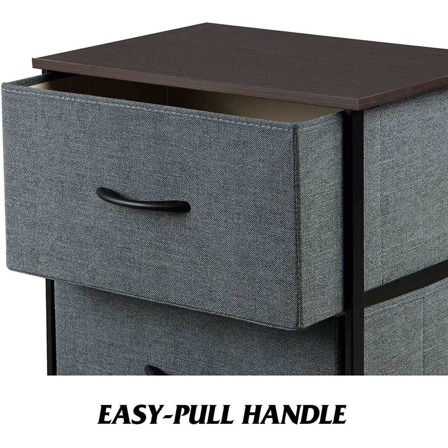 Dark Grey Fabric Dresser With Wood Top 4 Drawer Organizer