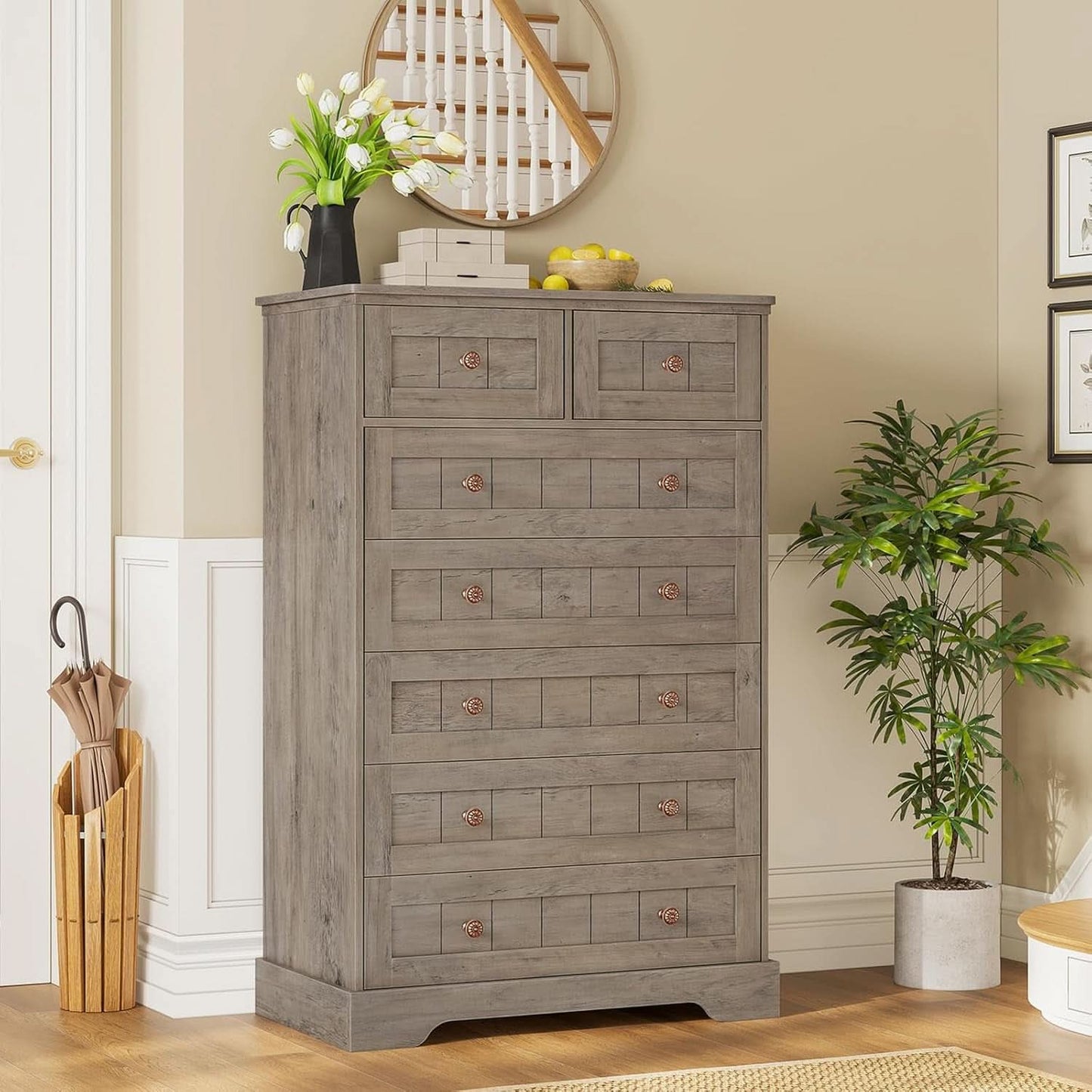 Black 51In Farmhouse Dresser Storage Organization Drawers