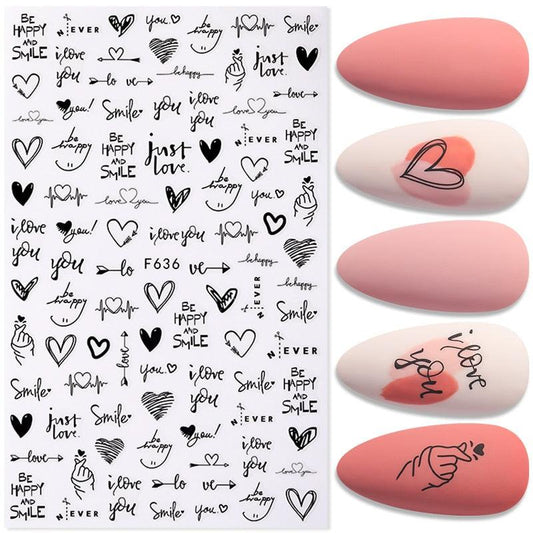 Alphabet Love Shaped Pattern 3D Nail Stickers Slider Valentine Day Decals Foil For Love Nail Art Decoration Pop Art Nail Stickers Sexy Girl Designs Comics Water Transfer Decals Manicure Lips Nail Art Decorations Slider Nail Art Stickers