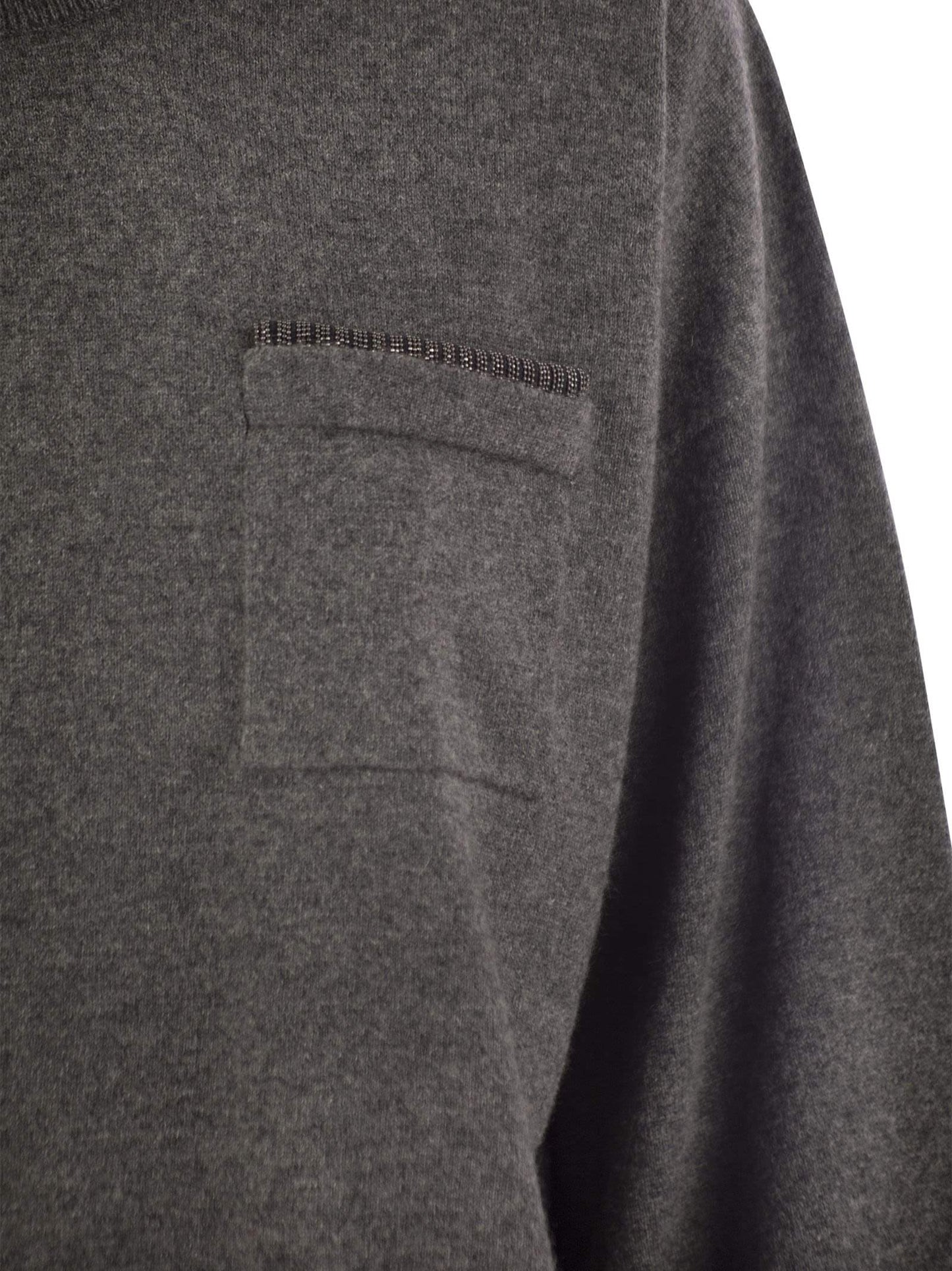Brunello Cucinelli Women Cashmere Sweater With Breast Pocket And Necklace