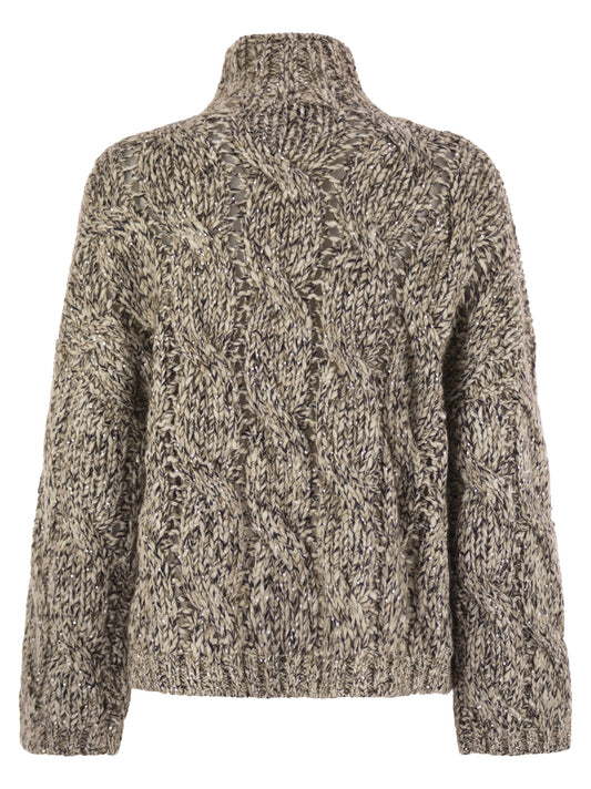 Brunello Cucinelli Women Soft Wool, Cashmere And Mohair Turtleneck Sweater With Braided Design