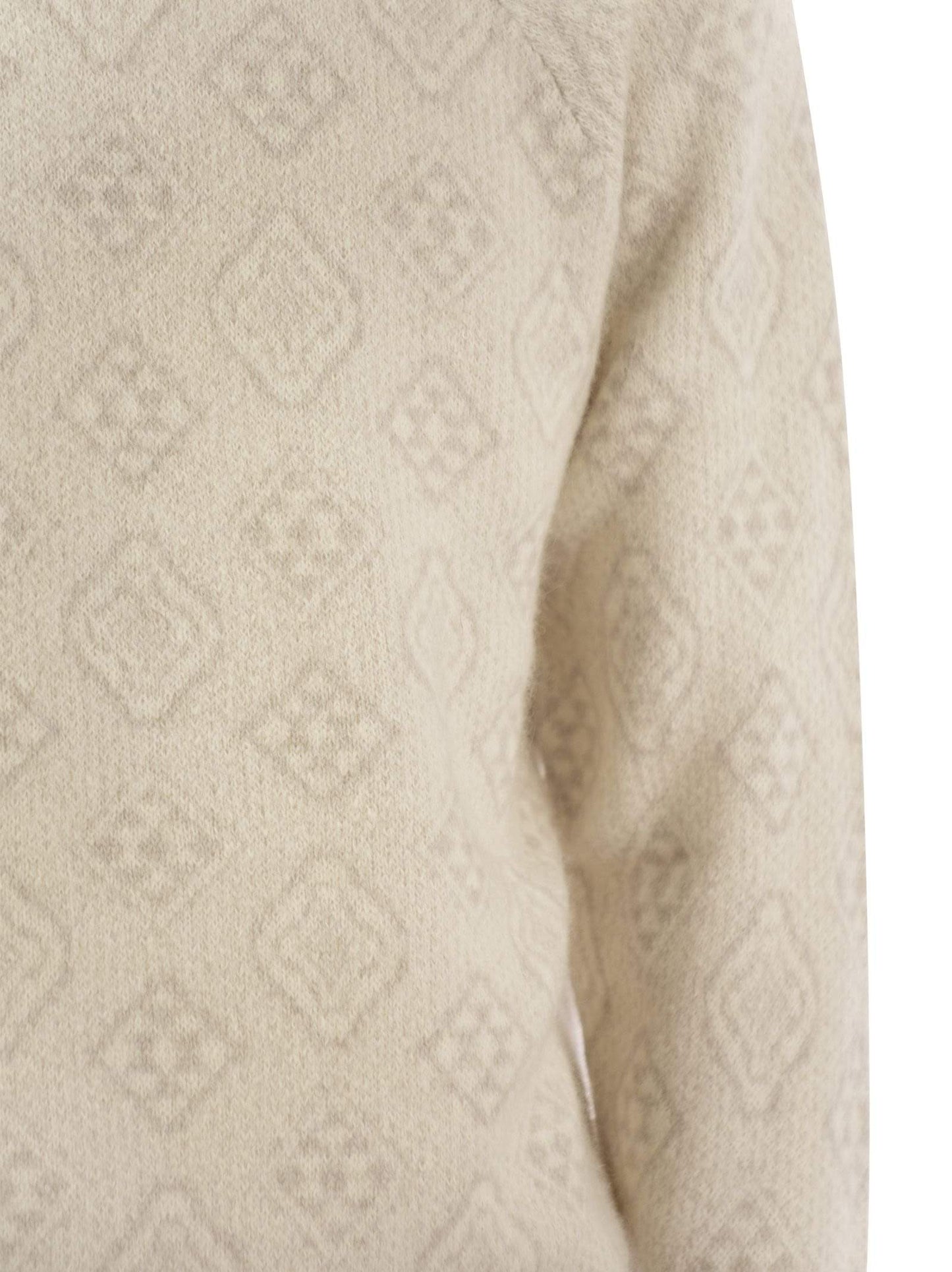 Brunello Cucinelli Men Geometric Jacquard Turtleneck Sweater In Alpaca, Cotton And Wool