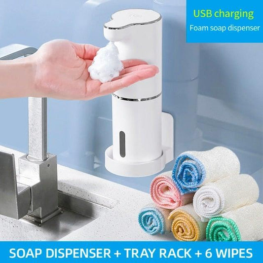 Automatic Foam Soap Dispensers Bathroom Smart Washing Hand Machine With USB Charging White High Quality Material Automatic Touchless Soap Dispenser Rechargeable Foaming Soap Dispense With Adjustable Volume Suitable For Bathroom Office Hotel