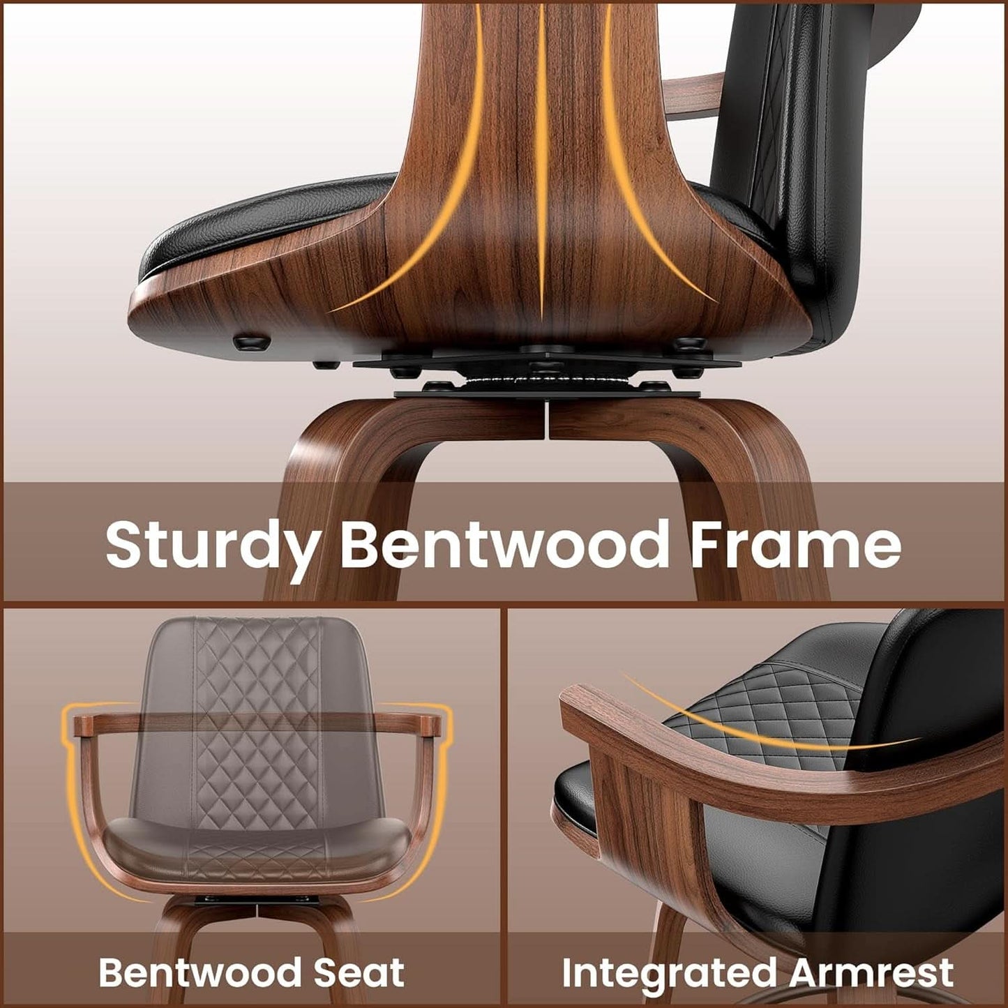 Set Of 3 26 Inch Bar Stools Black PU Leather Upholstery