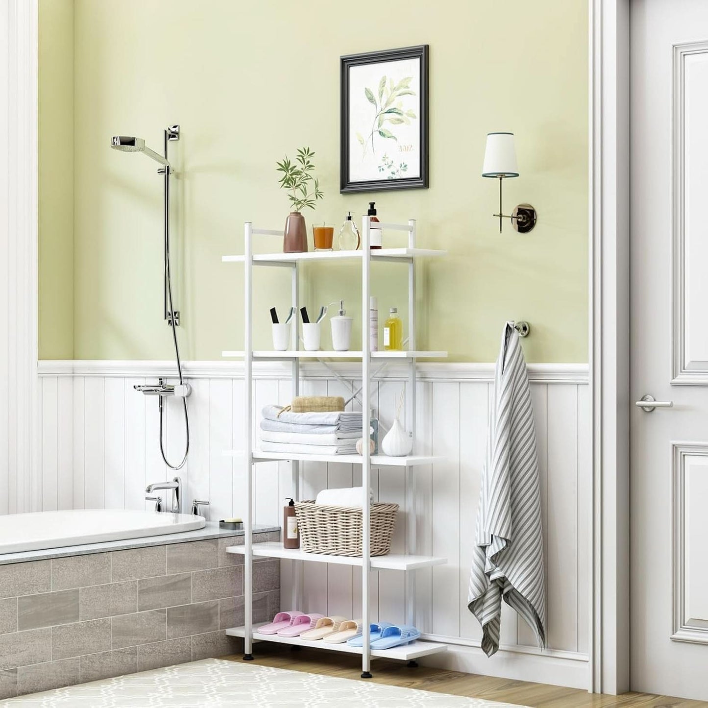 White 5 Tier Wooden Bookcase Tall Storage Organizer