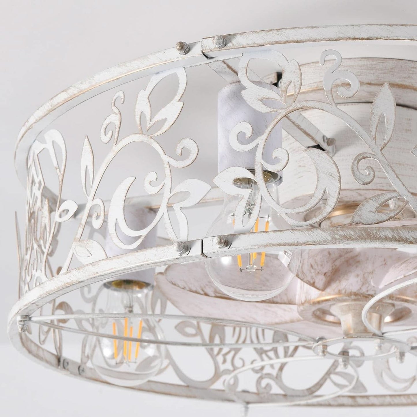 20 Inch Caged Ceiling Fan With Light White Gold Remote