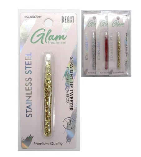BEAUT GLAM TREAT STAIN STEEL TWEEZER GLIT - STRAIGHT TIP