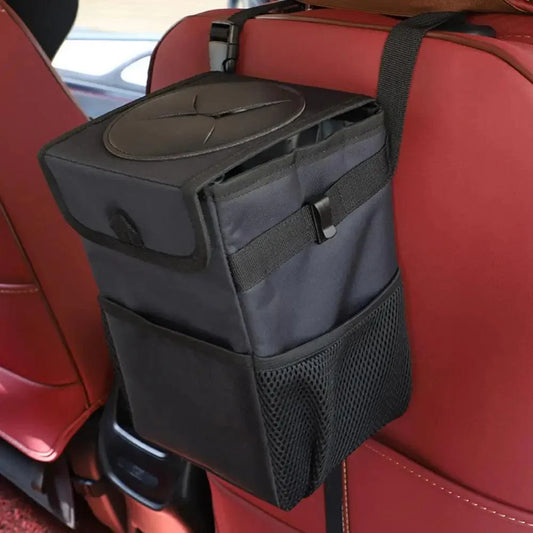 Black Car Trash Can Hanging Seat Back Bag Multi-functional Waterproof Folding Easy Storage Box For Cars