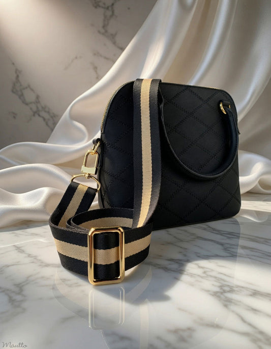 Black & Tan Stripe Strap - 1.5" Wide Nylon - Adjustable Shoulder to Crossbody Length - Choose Connector Style & Finish