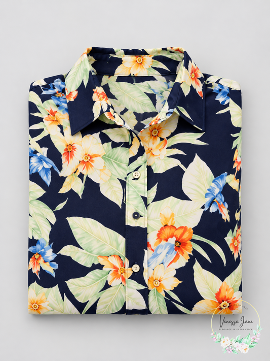 Lauren Ralph Lauren Petites Womens Collar Printed Button-Down Top, Size PXS