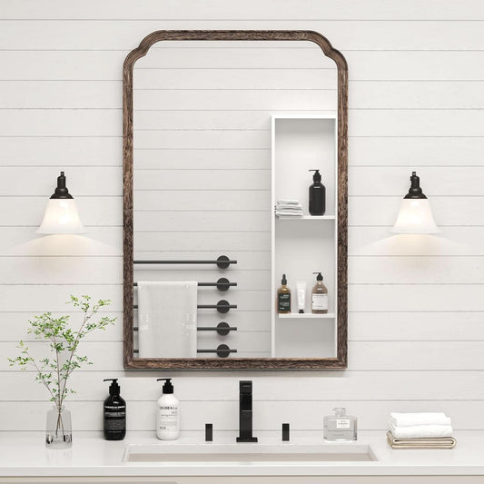 24 X 36 Solid Wood Bathroom Mirror Rustic Brown Frame For Living Room Bedroom Vanity