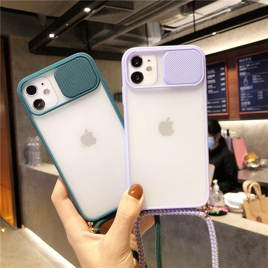Camera Lens Protection Candy Color Phone Case For iPhone 14 13 12 11 Pro Necklace With Long Rope Lanyard Cover Camera Lens Protector Translucent Soft Edges Colorful Transparent iphone Cover