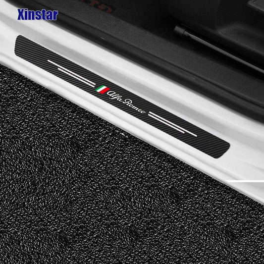 Carbon Fiber Car Door Sticker Carbon Fiber Entry Guard Decal Sticker Carbon Fiber Front Rear Scuff Plate Guard Car Door Sill Protector Sticker Suit Door Sill Decoration Welcome Pedal Protector Cover For Auto Accessories