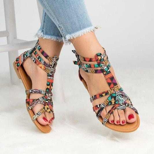 Casual Sandals Shoes Women Colorful Summer Flat Ankle Strap Sandals Shoes Flats Sandals For Women Dressy Strappy Flat Open Toe Sandals Wide Comfortable Leather Sandals