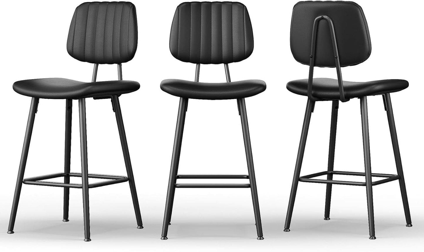 Bar Stools Set 2 24.6In Counter Height Black Faux Leather