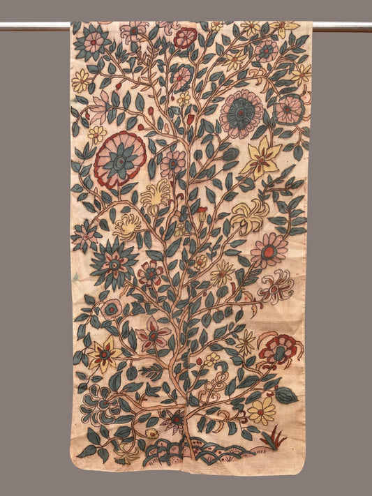 Cream Kalamkari Hand Painted Sico Stole with Tree of Life Design - Global Threads