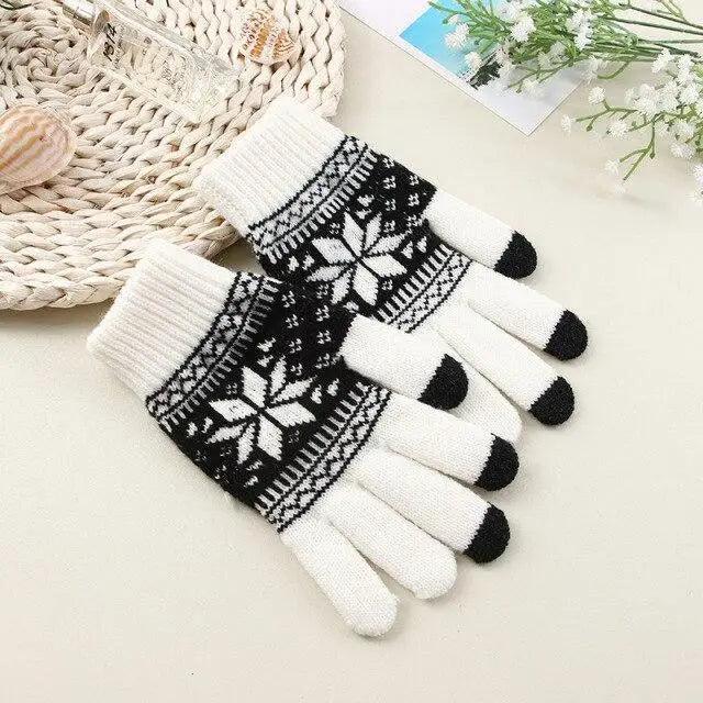 Creative New Fashion Snow Printing Gloves Mobile Phone Touch Screen Knitted Gloves Winter Thick And Warm Gloves For Men And Women Touchscreen Gloves Stretch Knitted Mechanic Winter Warm Gloves