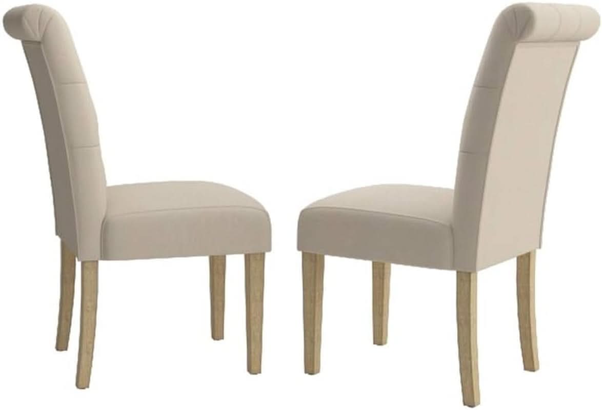 Tan Solid Wood Tufted Parsons Dining Chair Set Of 2