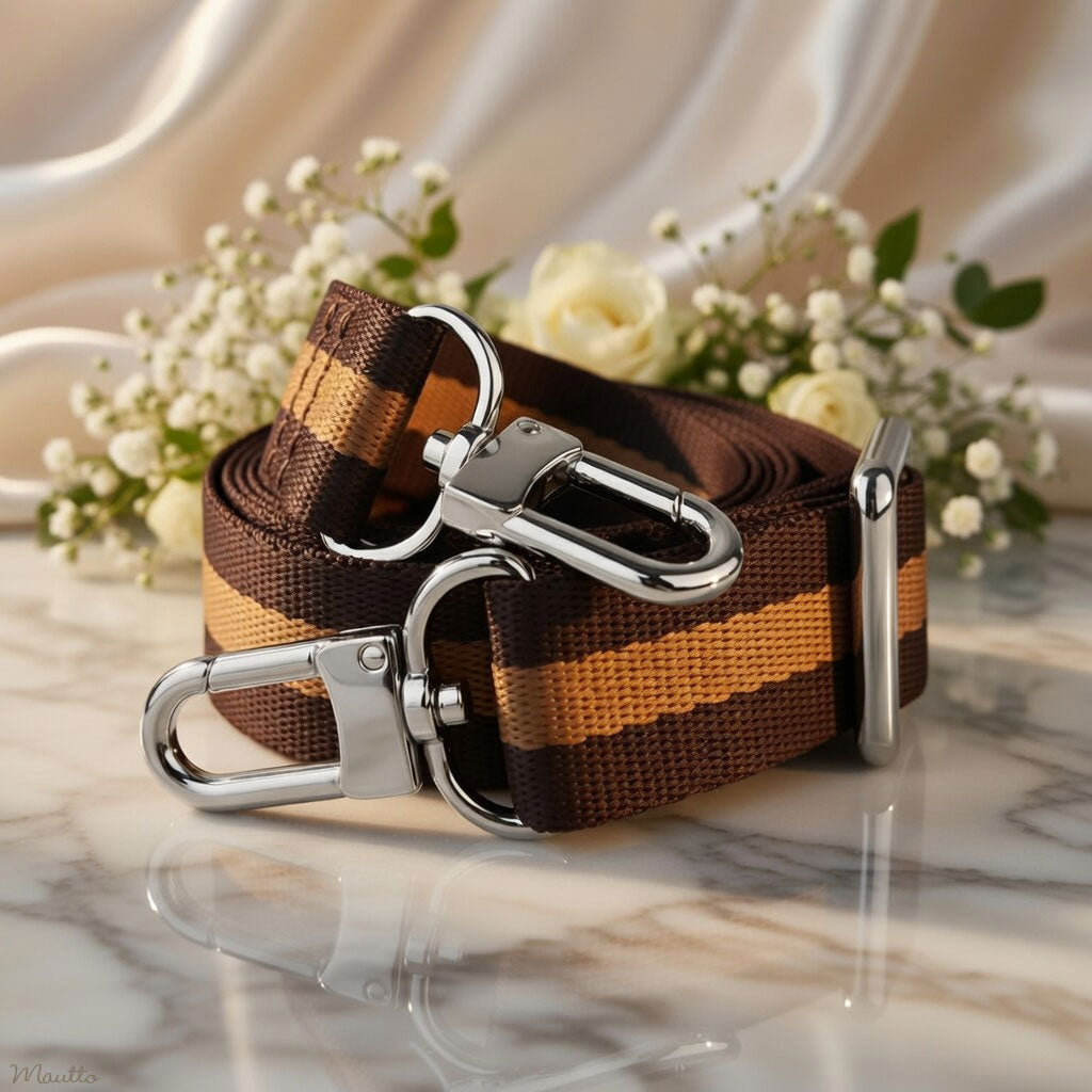 Dark Brown & Golden Tan Strap - 1" Wide Nylon - Adjustable Shoulder to Crossbody Length - for LV Monogram, Damier Ebene & More