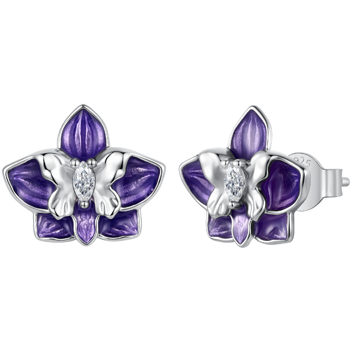 925 Sterling Silver White Gold Plated Enamel Pavé CZ 1.0*1.2cm Earrings for Women