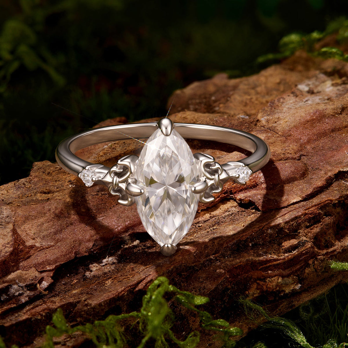 925 Sterling Silver White Gold Plated Moissanite Size 6 Ring for Women