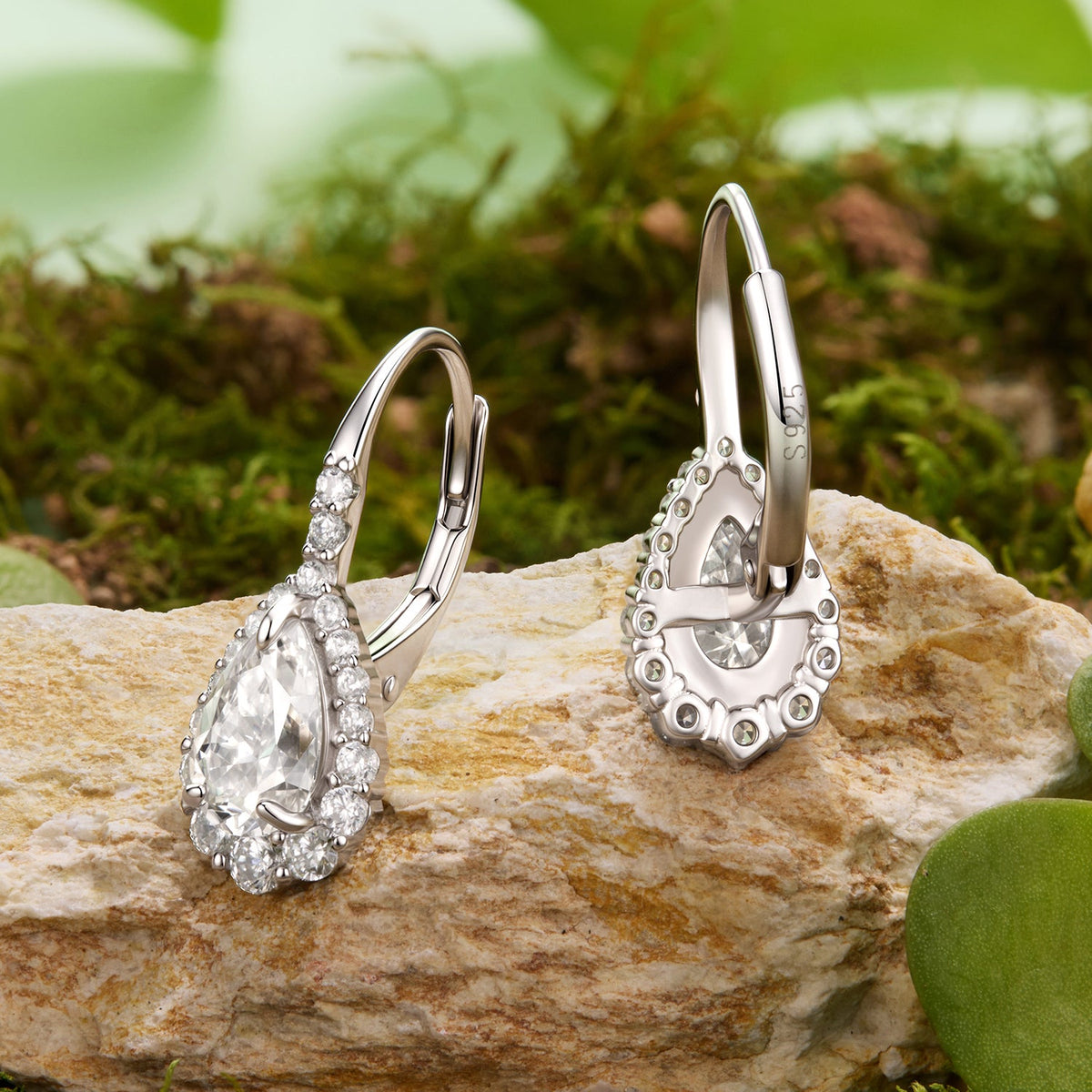 925 Sterling Silver White Gold Plated 1ct Moissanite 1.9x0.8cm Pavé CZ Drop Earrings for Women