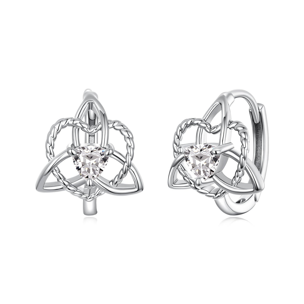 925 Sterling Silver White Gold Plated Pavé CZ 1.5x1.2cm Hoop Earrings for Women