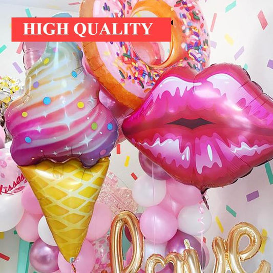 Big Popular Decorations Ballons in Donuts Lip Stick Ice Cream and Rainbow Style Balloons For Kids Baby and Birthday Decorations Inflatable Helium