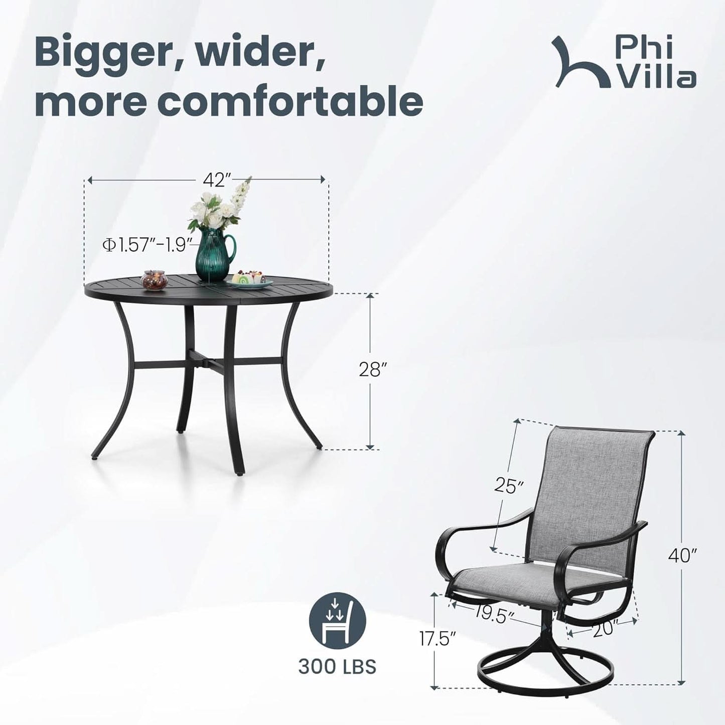 Outdoor Patio Dining Set With Swivel Chairs Gray Textilene