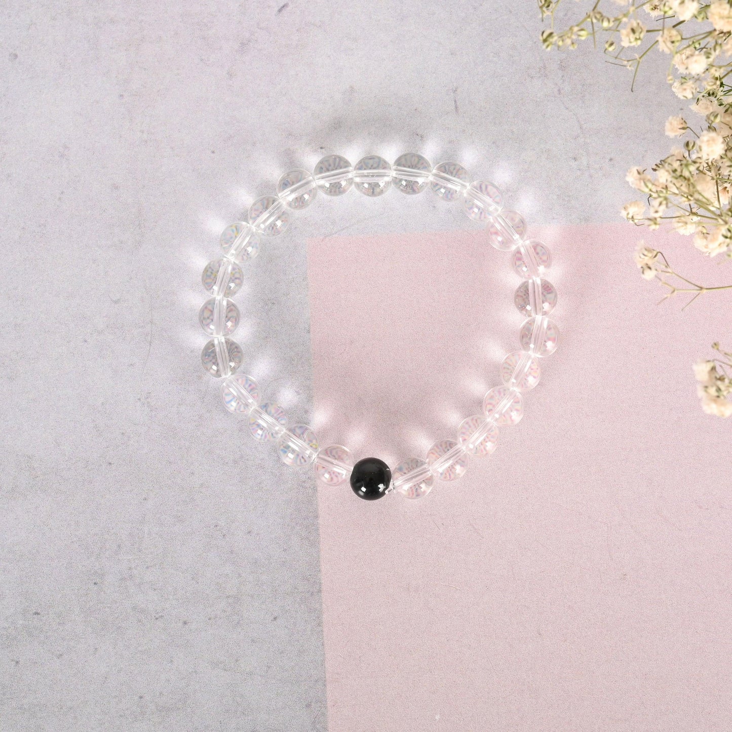 NVR Men & Women Transparent Beaded Elasticated Bracelet