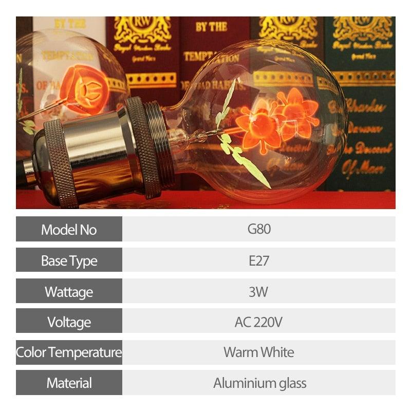 Edison Bulb Indoor Night Light Rose Flower Holiday Christmas Wedding Decor Bulbs High Brightness Daylight White Antique LED Filament Bulbs For Home Decor Party