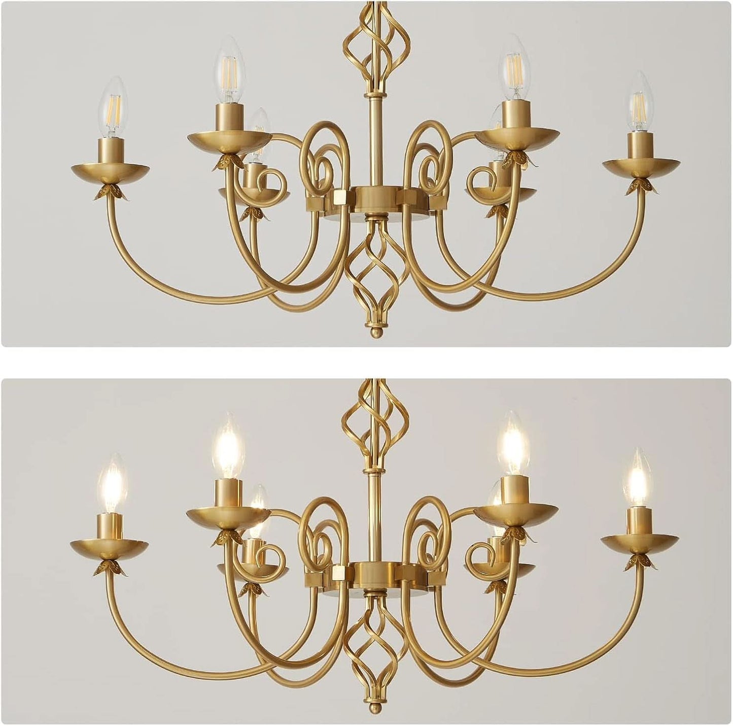 Gold Six Light Chandelier Pendant 26 Inch Dining Light